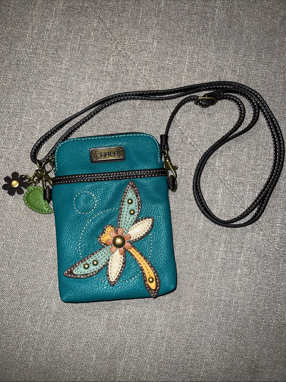 Chala Teal Crossbody Phone Bag w/Dragonfly Appliqué